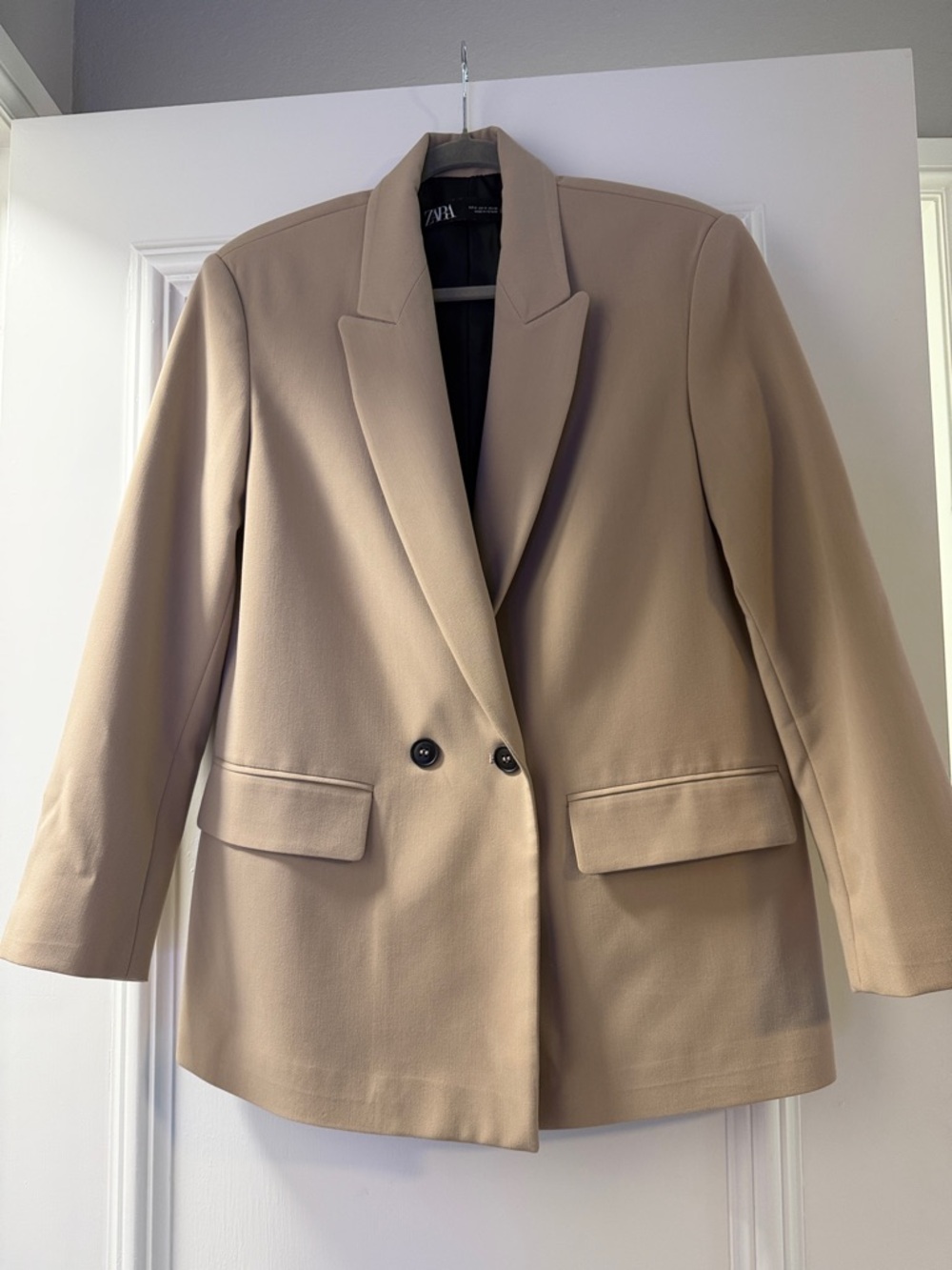 Zara Beige Double-Button Tailored Blazer oversized boxy fit